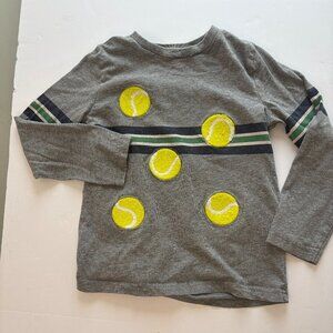Mini Boden Long Sleeve Tee Shirt Gray Blue Stripe with Tennis Balls size 5Y-6Y